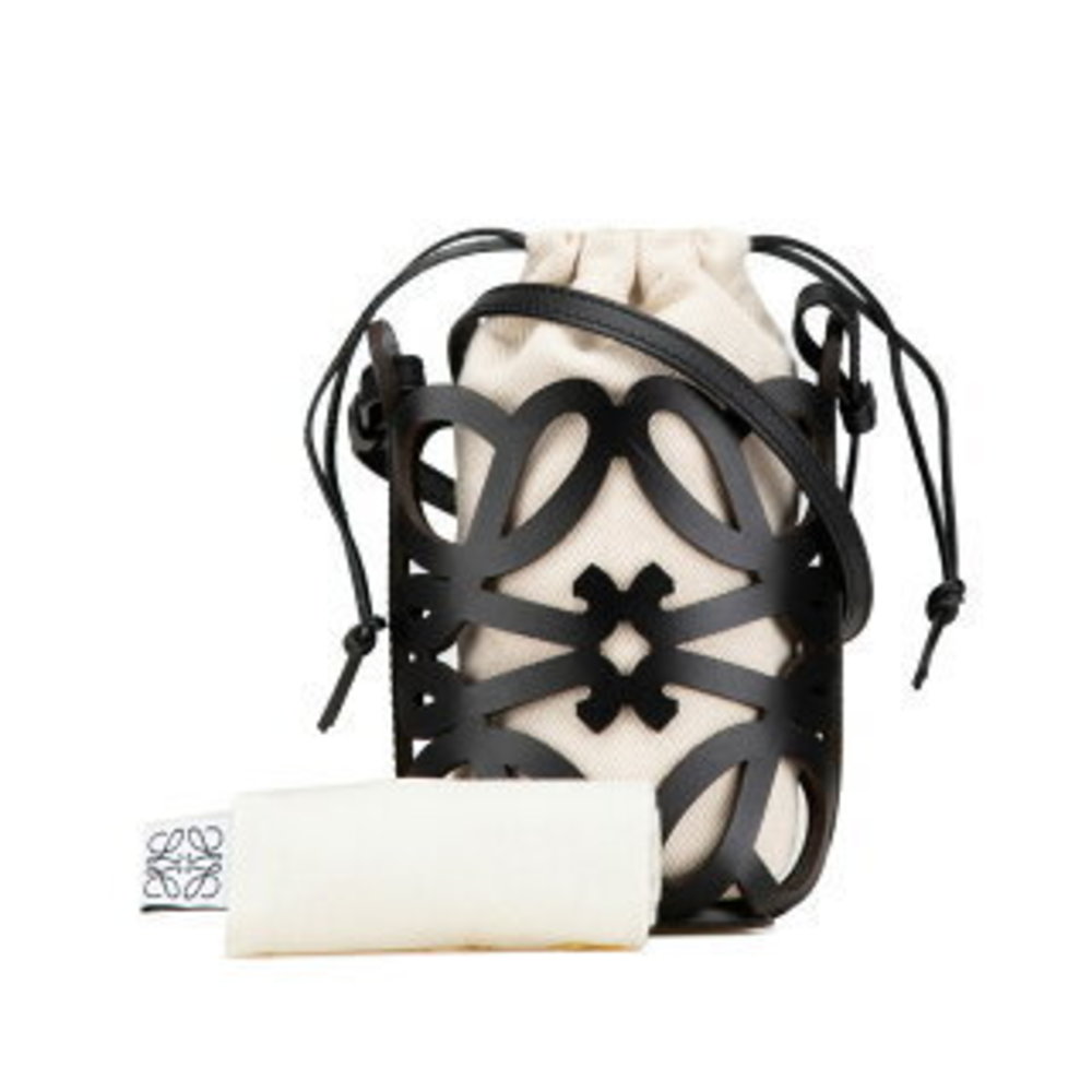 Loewe Anagram Cutout Pocket Crossbody Shoulder Bag Black Leather Canvas - Picture 7 of 8
